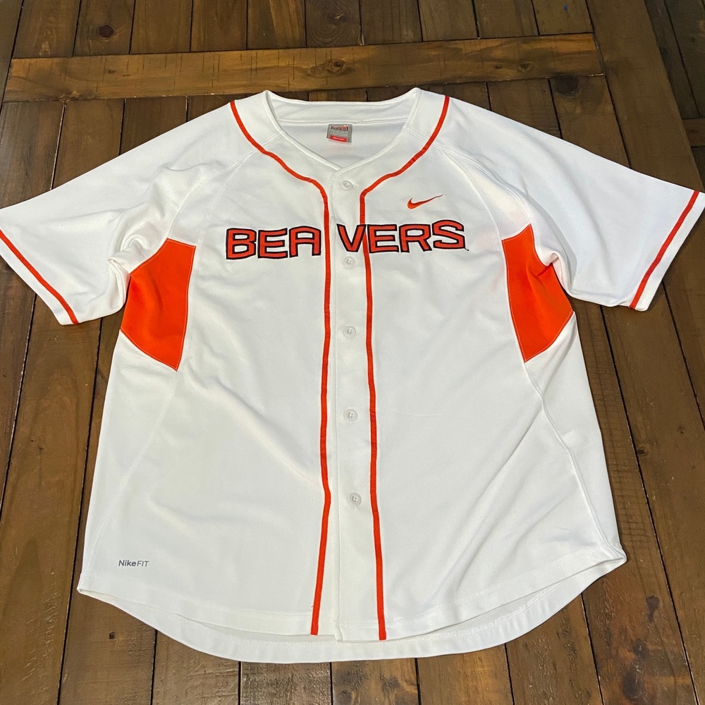 Vintage Nike Oregon State Beavers Baseball Jersey Men's M White Orange Y2K 2009